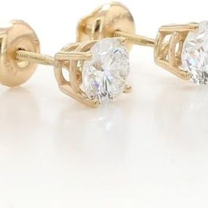 14K White & Yellow Gold Lab Grown Round Cut Diamond Stud Earrings for Men Women, (1/2cttw - 4cttw), 4-Prong Screw Back, VS Clarity EF Color, Gift for Weddings, Anniversaries, Valentine's Day