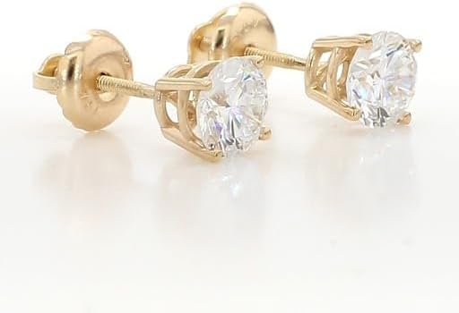 14K White & Yellow Gold Lab Grown Round Cut Diamond Stud Earrings for Men Women, (1/2cttw - 4cttw), 4-Prong Screw Back, VS Clarity EF Color, Gift for Weddings, Anniversaries, Valentine's Day - Image 4