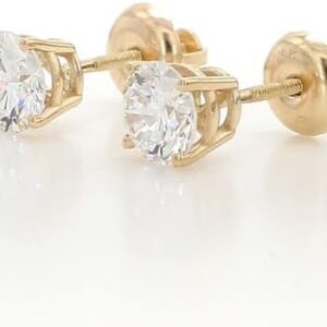14K White & Yellow Gold Lab Grown Round Cut Diamond Stud Earrings for Men Women, (1/2cttw - 4cttw), 4-Prong Screw Back, VS Clarity EF Color, Gift for Weddings, Anniversaries, Valentine's Day