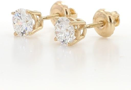 14K White & Yellow Gold Lab Grown Round Cut Diamond Stud Earrings for Men Women, (1/2cttw - 4cttw), 4-Prong Screw Back, VS Clarity EF Color, Gift for Weddings, Anniversaries, Valentine's Day