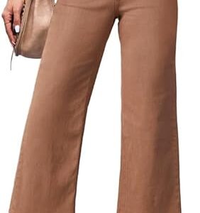 Allimy Women's High Waisted Straight Ankle Wide Leg Ripped Jeans Frayed Hem Stretchy Capri Denim Pants