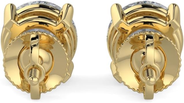 14K White & Yellow Gold Lab Grown Round Cut Diamond Stud Earrings for Men Women, (1/2cttw - 4cttw), 4-Prong Screw Back, VS Clarity EF Color, Gift for Weddings, Anniversaries, Valentine's Day - Image 2