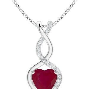 Angara Heart-Shaped Ruby Infinity Necklace with Diamond Accents in Sterling Silver/14K Solid Gold/Platinum | Natural Ruby Pendant With 18" Chain for Women | July Birthday,Gemstone Jewelry Gift