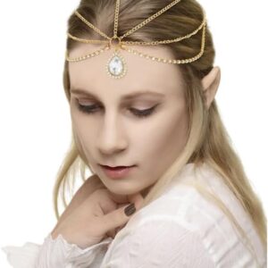 Fairy Crown, Women's Renaissance Fairy Hair Accessories, Medieval Headpiece with Head Chain, Gold