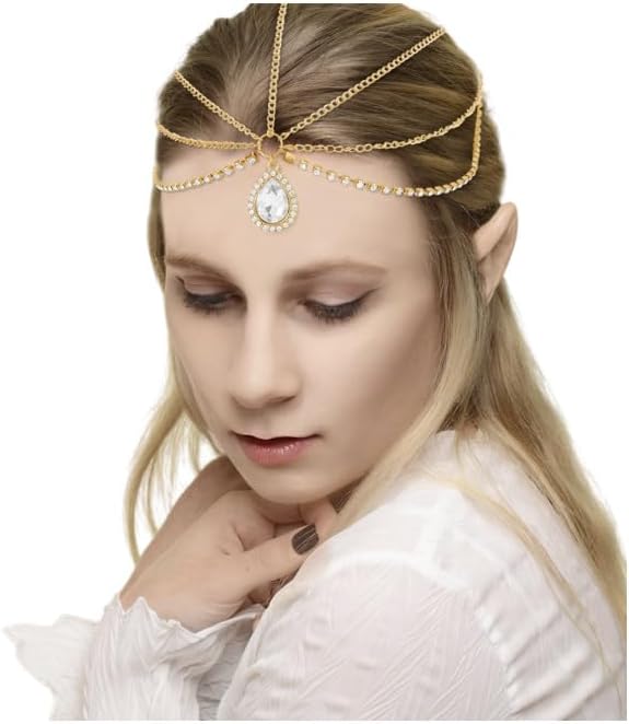 Fairy Crown, Women's Renaissance Fairy Hair Accessories, Medieval Headpiece with Head Chain, Gold
