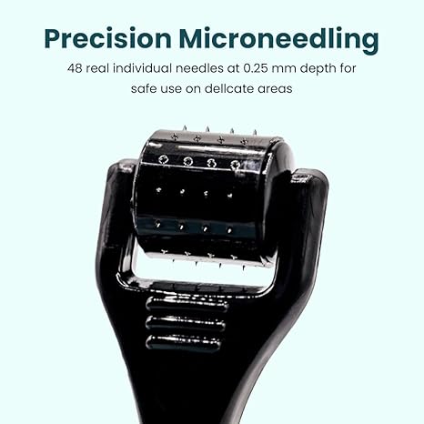 Gin Amber Beauty Mini Derma roller (0.25mm) - 48 Real Individual Needles, Microdermabrasion Device for Skin Care, Serum Absorption with Microneedling, Tool, Hygienic Case (Black Mini 0.25mm) - Image 2