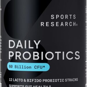 Sports Research Daily Probiotics with Prebiotics, 60 Billion CFU - Vegan Capsules for Gut Health & Digestive Support, Probiotics for Women & Men - Non-GMO Verified & Gluten Free - 30 Count