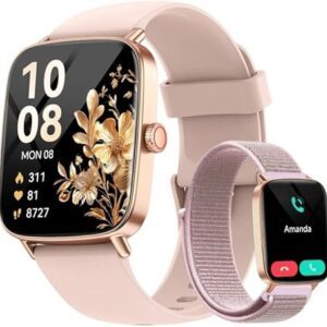 Smart Watch for Women, 1.85" HD Smartwatch Compatible iPhone/Samsung/Android (Answer/Make Calls), 100+ Sport Modes Fitness Tracker with Heart Rate/Sleep/SpO2 Monitor, IP68 Waterproof, with 2 Bands