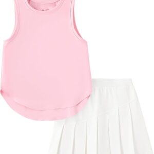 PATPAT Girls Tennis Skirt Sets Moisture Wicking Tank Tops and Pleated Skirts 2 Piece Outfits Activewear Sets 5-12 Years