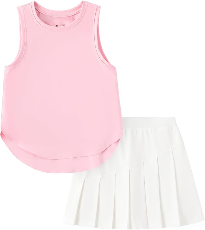 PATPAT Girls Tennis Skirt Sets Moisture Wicking Tank Tops and Pleated Skirts 2 Piece Outfits Activewear Sets 5-12 Years