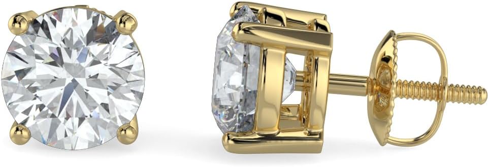 14K White & Yellow Gold Lab Grown Round Cut Diamond Stud Earrings for Men Women, (1/2cttw - 4cttw), 4-Prong Screw Back, VS Clarity EF Color, Gift for Weddings, Anniversaries, Valentine's Day - Image 5