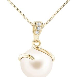 Angara Freshwater Pearl Spiral Pendant with Diamonds in Silver/14K Solid Gold/Platinum | Freshwater Pearl Solitaire 18" Necklace for Women | June Birthstone, Anniversary Jewelry Gift