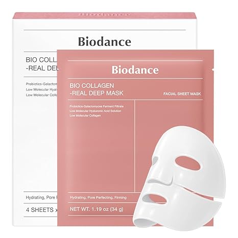 BIODANCE Bio-Collagen Real Deep Mask, Hydrating Overnight Hydrogel Face Mask, Pore Minimizing, Elasticity, Plumping, After Sun Care, Travel Essentials for Women, Korean Skin Care | 1.19oz(34g) x 4ea
