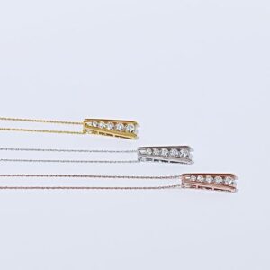 1.25 Carat Lab Created Moissanite or Lab Grown Diamond Five Stone Journey Bar Pendant Necklace In 14k Gold Over Sterling Silver Jewelry With 18" Chain, Gift For Her