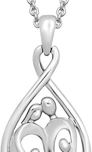 Jewelili Sterling Silver or Rose or Yellow Gold over Silver Family Pendant Necklace 18 Inches Cable Chain