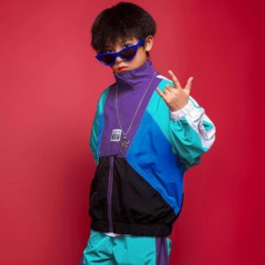 LOLANTA Boys' Girls' Color Block Jacket Track Pants Sets Hip Hop Dance Patchwork Clothes Unisex Streetwear