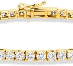 5 Carat - 10 Carat Lab Grown Diamond Tennis Bracelet | 14K Yellow Gold Four prong Link Tennis Bracelet Size 6.5 To 8 inch | D-E color and VS1 clarity