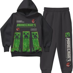 Minecraft Boys 2-Piece Fleece Sweatshirt and Pants Set, Pullover Hoodie and Jogger Bundle for Kids