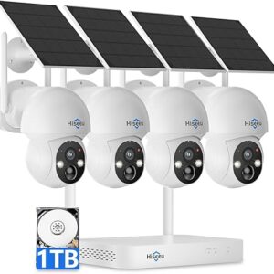 Hiseeu Solar Camera Wireless Outdoor, Home Security Camera System, 2.4G & 5G WiFi, Solar-Powered 4MP 4 Cam-Kit, Color Night Vision, 360° View, Pan & Tilt, 1TB HDD Local Recording, No Subscription