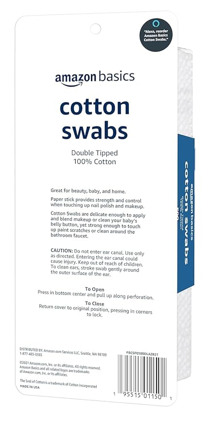 Amazon Basics Double-Tipped Cotton Swabs for Personal Hygiene and Baby Care, 100% Cotton, Versatile, Baby Safe, 500 Count - Image 4