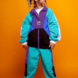 LOLANTA Boys' Girls' Color Block Jacket Track Pants Sets Hip Hop Dance Patchwork Clothes Unisex Streetwear