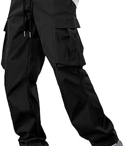 Comdecevis Men's Casual Cargo Pants Workout Joggers Stretch Sweatpants Hiking Drawstring Tactical Pants with Multi Pockets