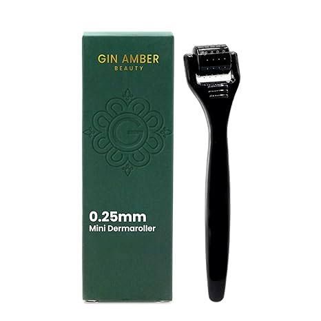 Gin Amber Beauty Mini Derma roller (0.25mm) - 48 Real Individual Needles, Microdermabrasion Device for Skin Care, Serum Absorption with Microneedling, Tool, Hygienic Case (Black Mini 0.25mm)