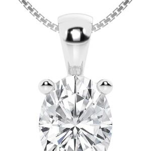 Belacqua Lab Grown Diamond Pendant Necklace in 14K White or Yellow Gold, Round,Oval,Princess and Emerald Cuts, 1/2 to 3 Carat, IGI Certified, E-F Color, VS Clarity, Jewelry for Women,Gift Box Included