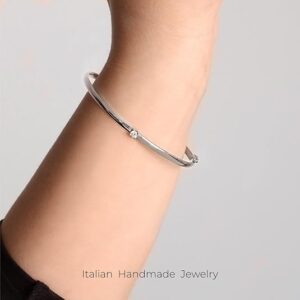 forme di Lucchetta - Womens 7" Sapphire Gold Bangle | Stone 0.14ct | 14k Real White Gold | Authentic Italian Jewelry from Italy