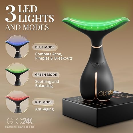 GLO24K Red Light Face & Neck Beauty Device – 3-in-1 Facial Massager Tool with LED & Vibration for Skin Revitalization and Neck Firming - Image 3