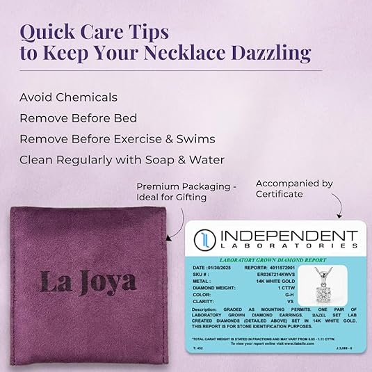 Lab Grown Diamond Necklace For Women | 1/4 - 2 Carat | Premium GH Color VS - SI Clarity Diamonds Certified by Gemologists | 14K Solid White & Yellow Gold Pendant | 16 -18 Inch Adjustable Gold Chain - Image 3