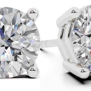 Belacqua Lab Grown Diamond Stud Earrings in 14K White Gold, Round Cut, 1/4 to 4 Carat, F-Color, VS-Clarity, 4 Prong Setting, Push Back, Jewelry for Women, Gift Box Included