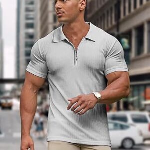 Muscle Polo Shirts for Men Slim Fit Textured Knit Polo Shirts Short Sleeve Mens Collared Shirts Casual Stylish