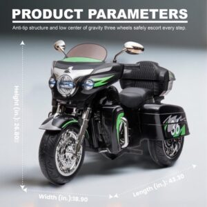 Kids Motorcycle | 12V Electric Motorcycle for Kids Ages 3-8 | 2-Seat, 3-Wheel Toy Car with Bluetooth, LED Lights | Safe Toy Vehicle Gift (Black)