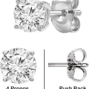 Belacqua Lab Grown Diamond Stud Earrings in 14K White Gold, Round Cut, 1/4 to 4 Carat, F-Color, VS-Clarity, 4 Prong Setting, Push Back, Jewelry for Women, Gift Box Included