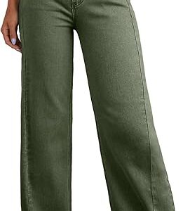 Sidefeel Women's Wide Leg Jeans High Waisted Stretchy Raw Hem Zimbaplatinum Denim Pants