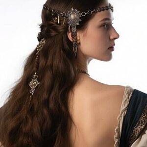 Joukavor Gypsy Headpiece Women Viking Head Chain Jewelry for Halloween Cosplay