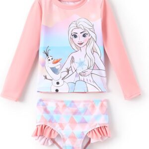 Disney Mickey and Friends Girl Two Piece Long Sleeve Swimsuit Rashguard Bathing Suit