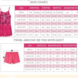 LOLANTA 2Pcs Girls Sequin Fringe Dress, Salsa Cha Cha Tassel Latin Dance Dress & Shorts, Adjustable Spaghetti Strap 5-13 Yrs