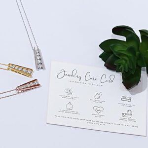 1.25 Carat Lab Created Moissanite or Lab Grown Diamond Five Stone Journey Bar Pendant Necklace In 14k Gold Over Sterling Silver Jewelry With 18" Chain, Gift For Her