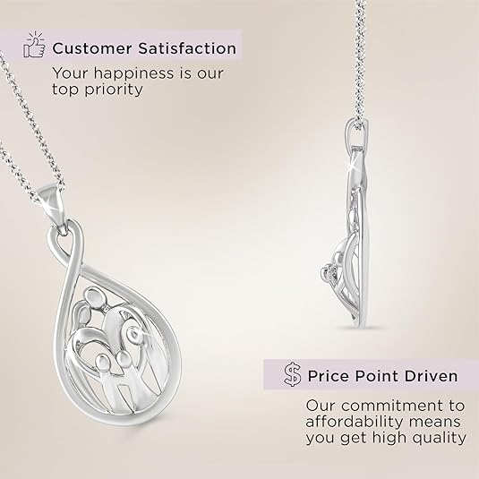 Jewelili Sterling Silver or Rose or Yellow Gold over Silver Family Pendant Necklace 18 Inches Cable Chain - Image 3