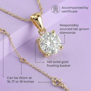 Lab Grown Diamond Necklace For Women | 1/4 - 2 Carat | Premium GH Color VS - SI Clarity Diamonds Certified by Gemologists | 14K Solid White & Yellow Gold Pendant | 16 -18 Inch Adjustable Gold Chain
