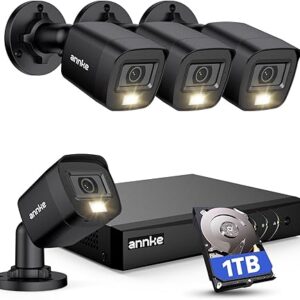 ANNKE 8CH H.265+ 3K Lite Wired Security Camera System with AI Human/Vehicle Detection, 4 x 1920TVL 2MP CCTV IP67 Cameras with Smart Dual Light for Outdoor Use, Color Night Vision, 1TB Hard Drive