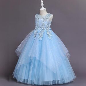 LOLANTA Flower Girl Dress for Wedding Kids Tulle Princess Long Dresses Father Daughter Dance Girls Vestidos Lace Embroidery