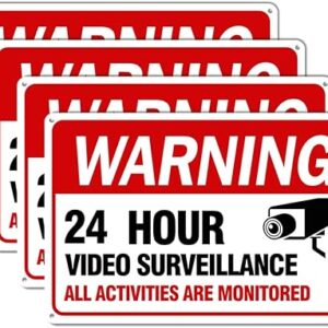 Video Surveillance Sign, 4-Pack 12"x 8" Security Camera Signs, Reflective and Waterproof Material 24 Hour Surveillance Sign For Home/Business