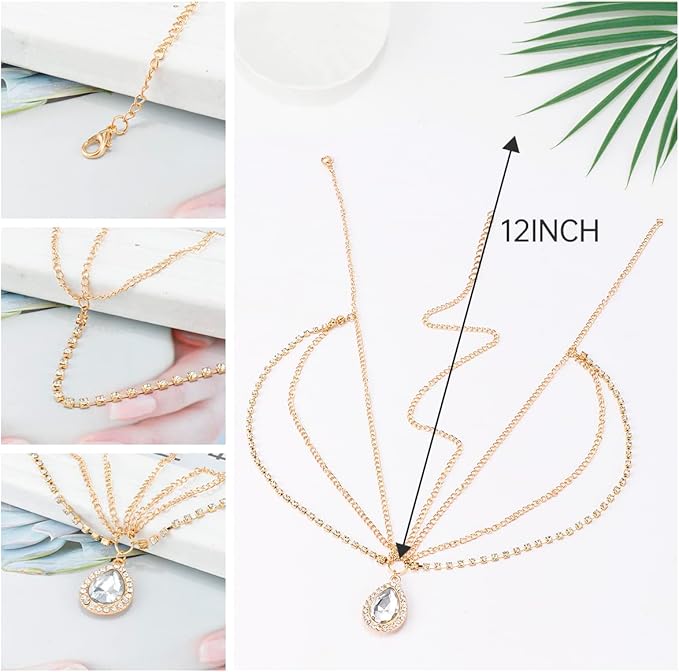 Fairy Crown, Women's Renaissance Fairy Hair Accessories, Medieval Headpiece with Head Chain, Gold - Image 2