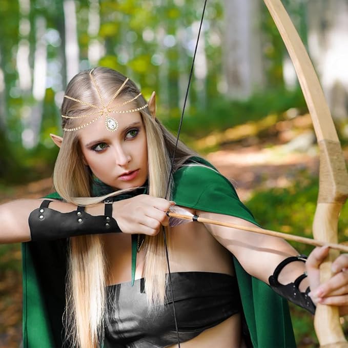 Fairy Crown, Women's Renaissance Fairy Hair Accessories, Medieval Headpiece with Head Chain, Gold - Image 3