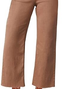 Allimy Women's High Waisted Straight Ankle Wide Leg Ripped Jeans Frayed Hem Stretchy Capri Denim Pants