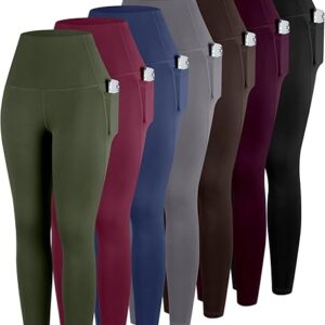 ATHVOTAR Leggings with Pockets for Women, 7 Packs High Waisted Workout Tummy Control Yoga Pants