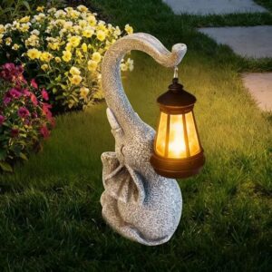 Elephant Statue Solar Garden Decor，Outside Decor Sculptures Statues Lawn Ornaments Art for Home/Patio/Balcony/Front – Unique Gifts for Grandma/Mom/Mother